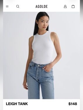7. AGOLDE - Small - Beige/Taupe Leigh Tank — Women's White Ribbed Tank Top